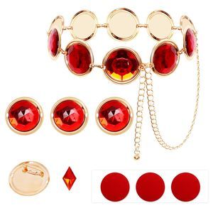 9 Pcs Halloween Waist Belt With Red Gems, Round Rhinestones, Stone Chain Belt🦎